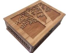 جعبه چوبی دمنوش و تیبک و خشکبار طرح درختی رنگ گردویی