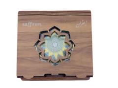 جعبه زعفران چوبی با ظرف خاتم مدل الماس رنگ گردویی
