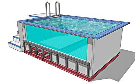استخر با نمای شیشه ، نمای شفاف آکرولیک در استخر ، پنل شفاف آکرلیکی استخر