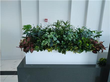 اجراء دیوار سبز و تزئین فلاورباکس با گل مصنوعی